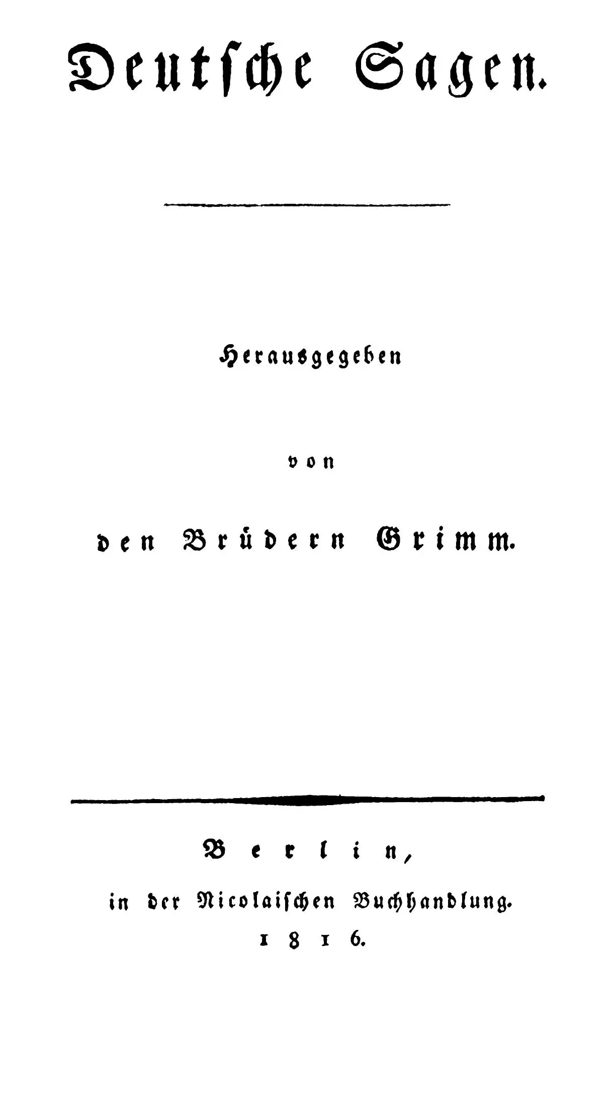 Titelblatt der Deutschen Sagen der Brüder Grimm von 1816